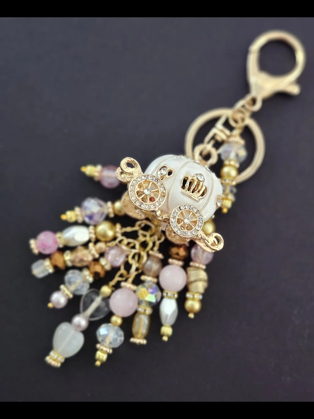 Wedding Princess Carriage Purse Charm or Keychain Rose Quartz Handcrafted